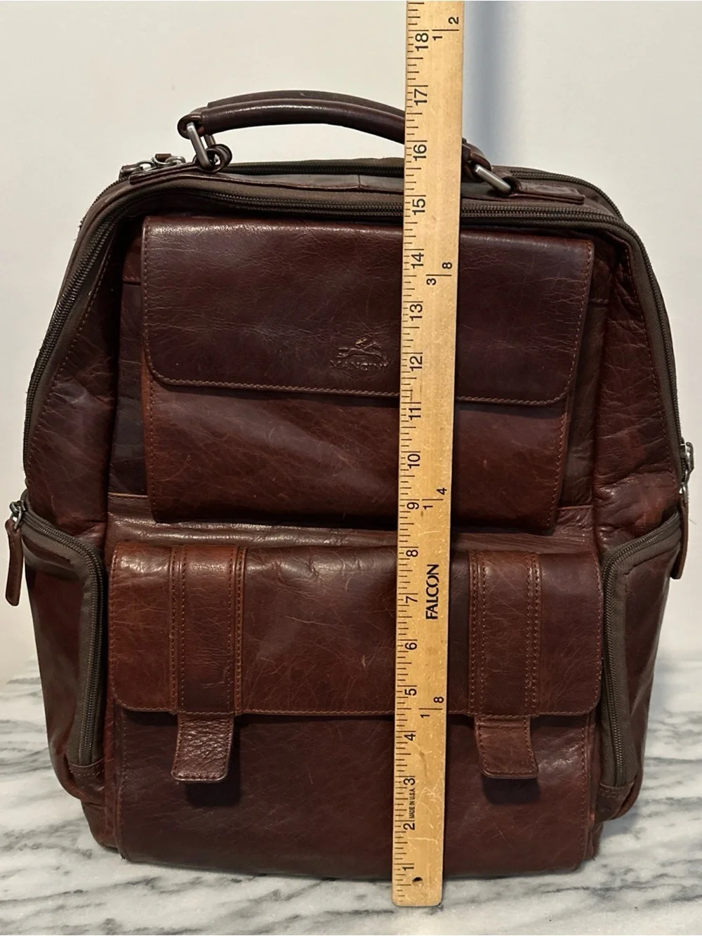 Mancini Brown Leather Men's Backpack - Classic Travel & Work Bag RFID